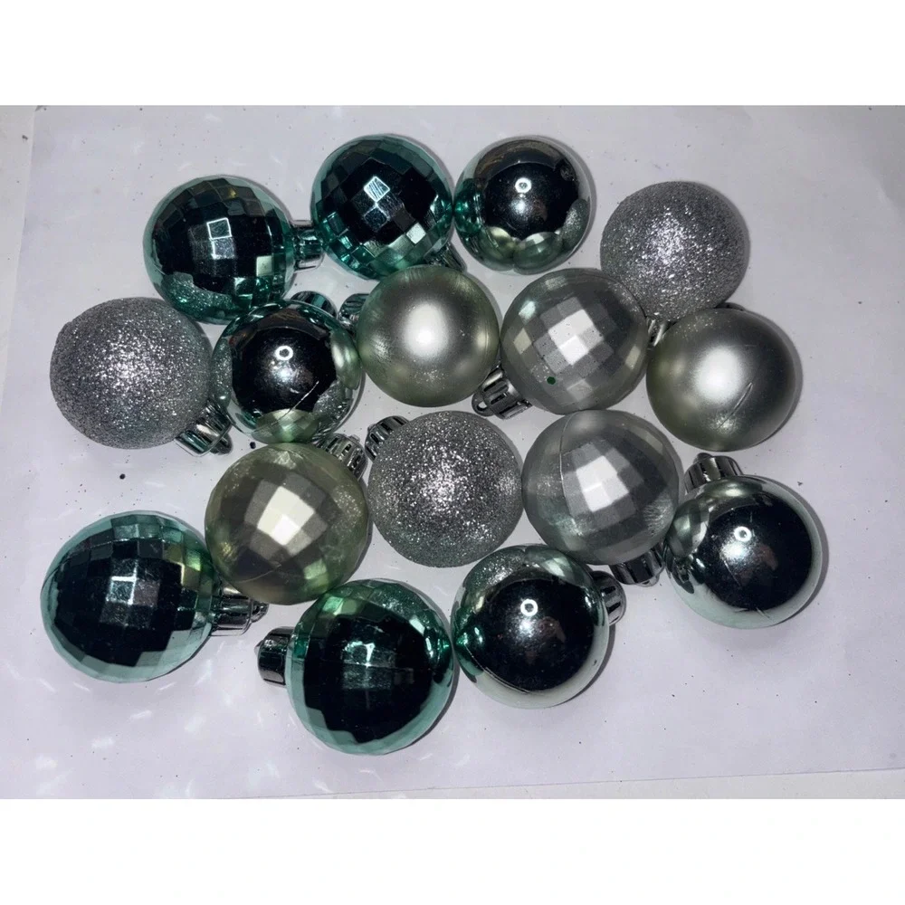 Silver Aqua Blue Green Disco Non Breakable Christmas Ornament Balls 1.5